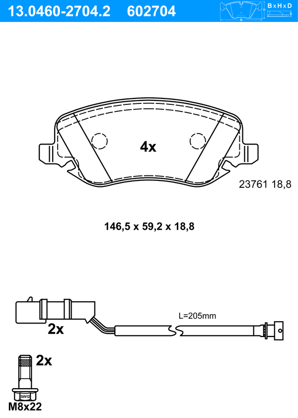 ATE Bremseklodser 13046027042 for FIAT