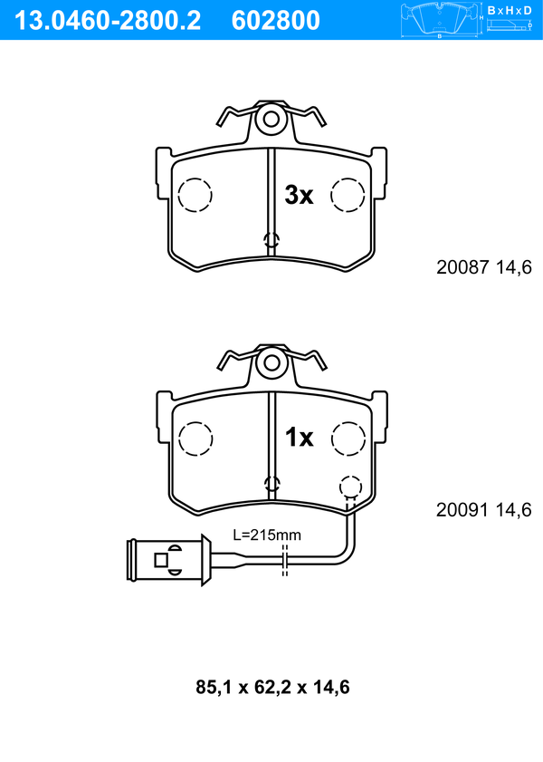 ATE Bremseklodser 13046028002 for HONDA ROVER