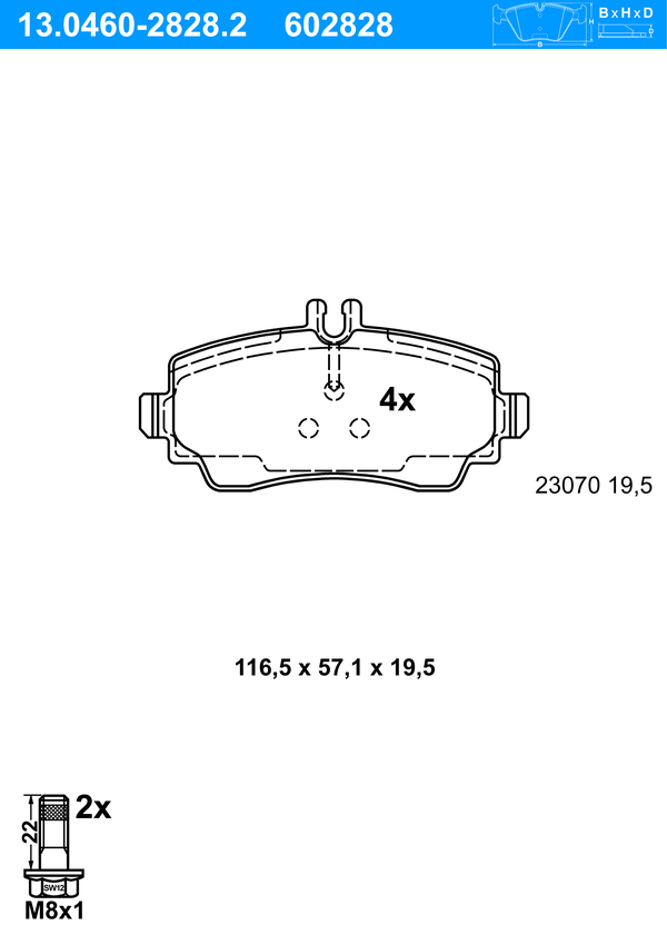 ATE Bremseklodser 13046028282 for MERCEDES-BENZ