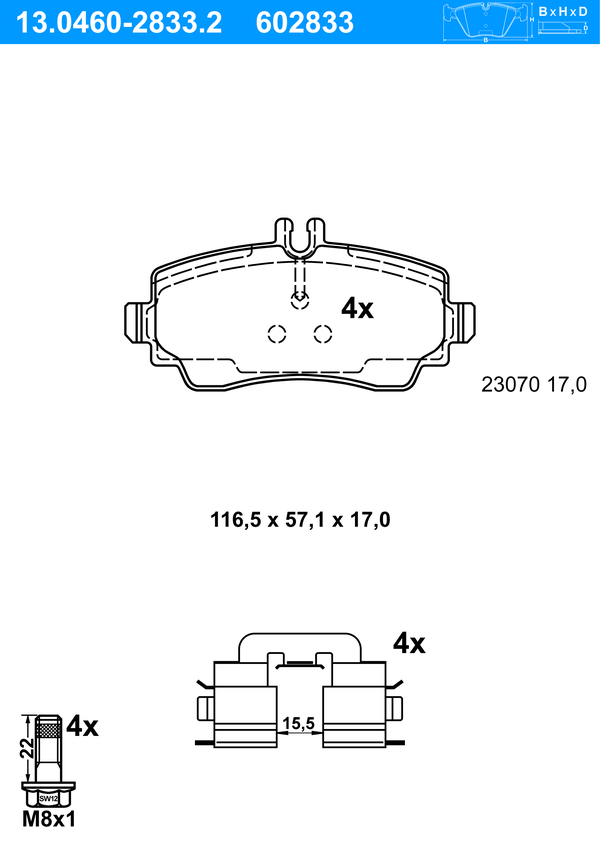 ATE Bremseklodser 13046028332 for MERCEDES-BENZ