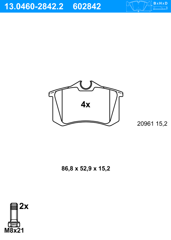 ATE Bremseklodser 13046028422 for PEUGEOT