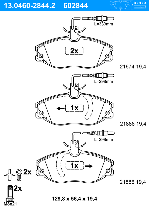 ATE Bremseklodser 13046028442 for PEUGEOT