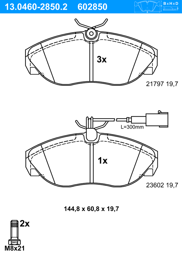 ATE Bremseklodser 13046028502 for PEUGEOT CITROËN FIAT