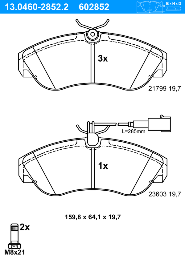 ATE Bremseklodser 13046028522 for PEUGEOT CITROËN FIAT