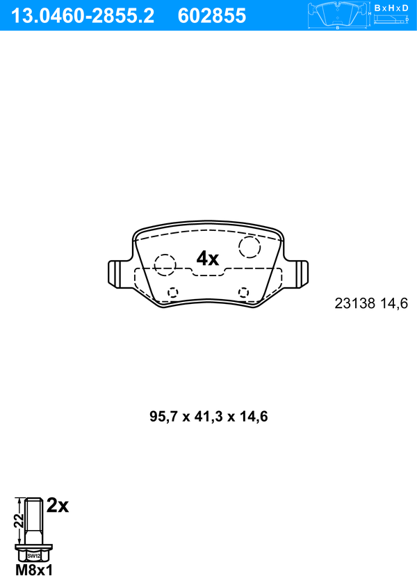 ATE Bremseklodser 13046028552 for MERCEDES-BENZ