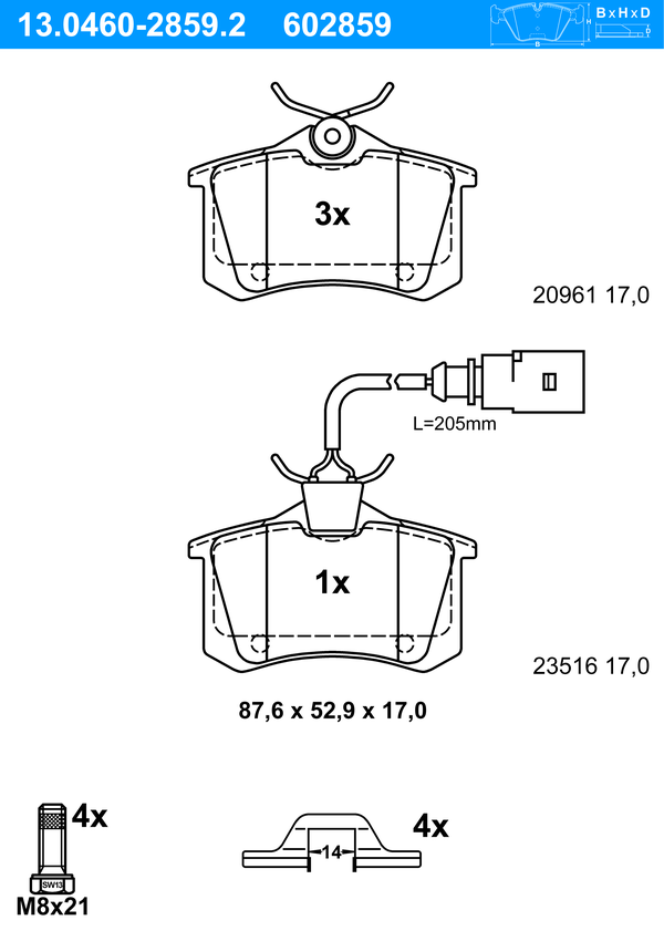 ATE Bremseklodser 13046028592 for FORD VAG