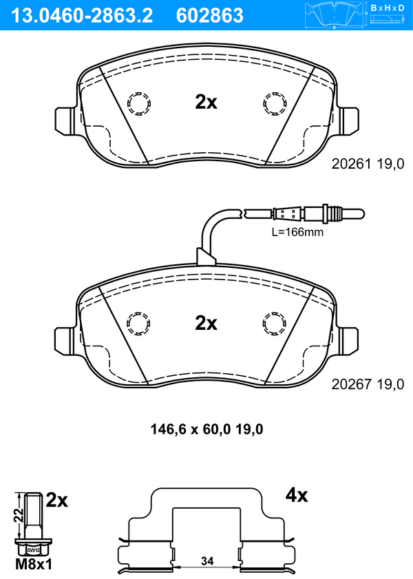 ATE Bremseklodser 13046028632 for PEUGEOT CITROËN FIAT