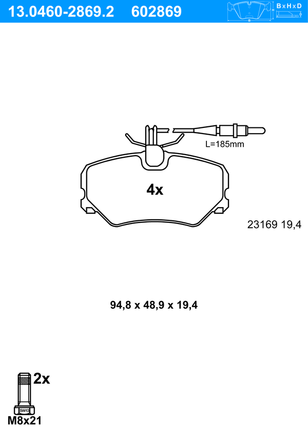 ATE Bremseklodser 13046028692 for PEUGEOT
