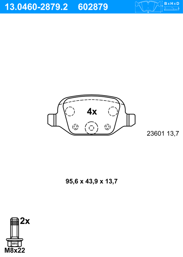 ATE Bremseklodser 13046028792 for FIAT CITROËN
