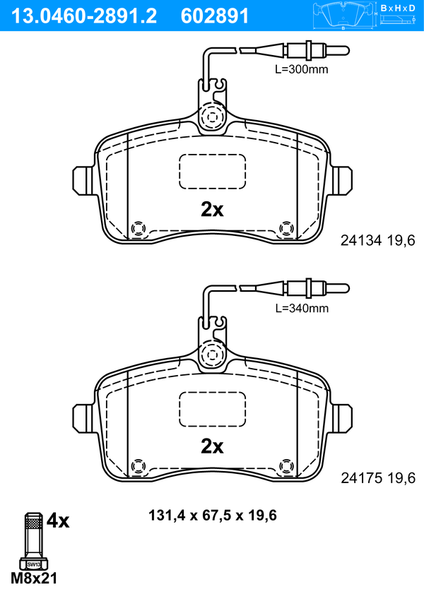 ATE Bremseklodser 13046028912 for PEUGEOT