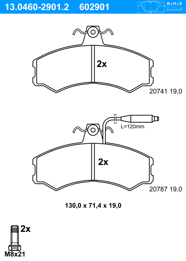 ATE Bremseklodser 13046029012 for PEUGEOT FIAT CITROËN