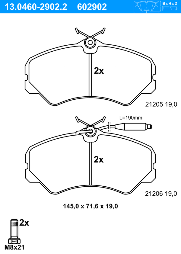 ATE Bremseklodser 13046029022 for PEUGEOT FIAT CITROËN