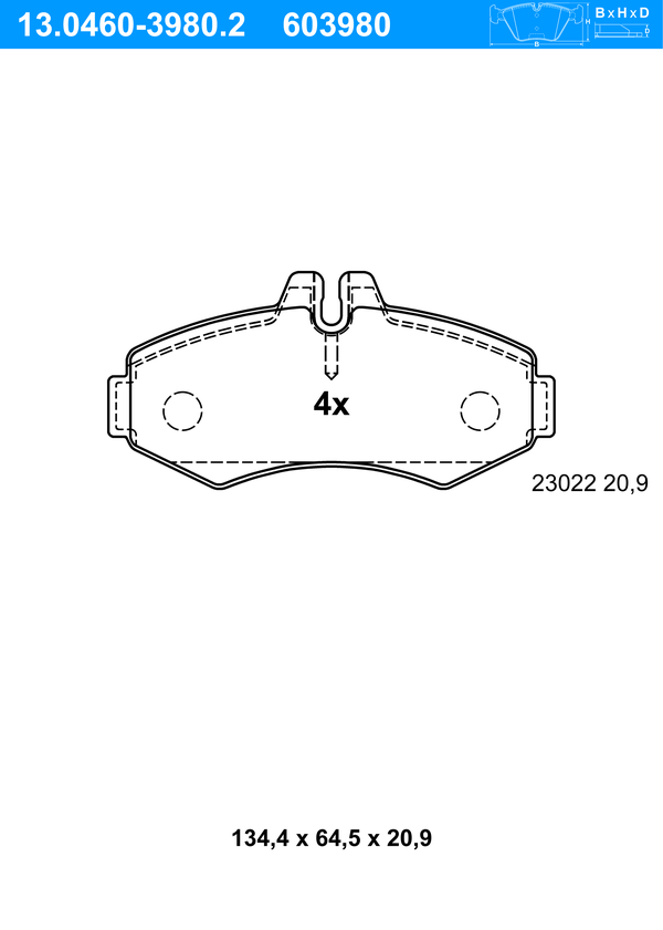 ATE Bremseklodser 13046039802 for MERCEDES-BENZ