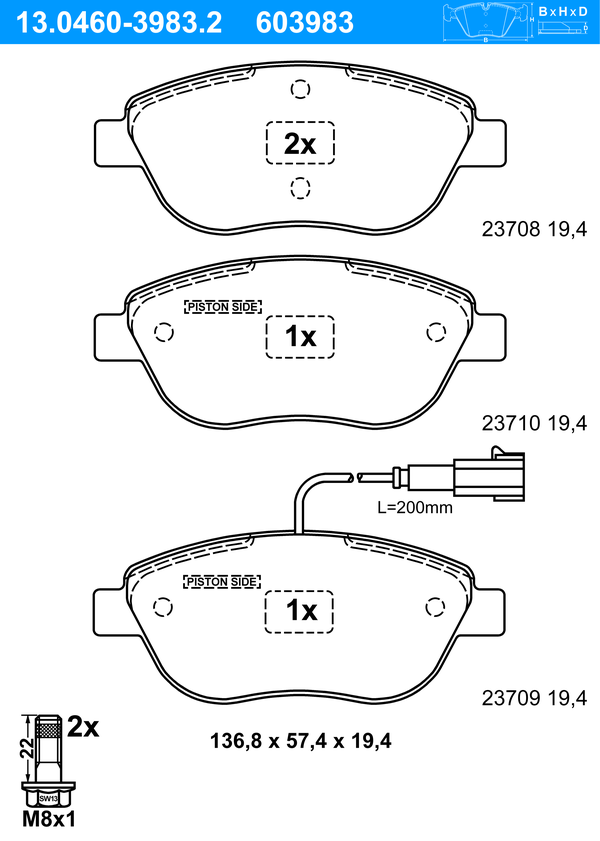 ATE Bremseklodser 13046039832 for FIAT