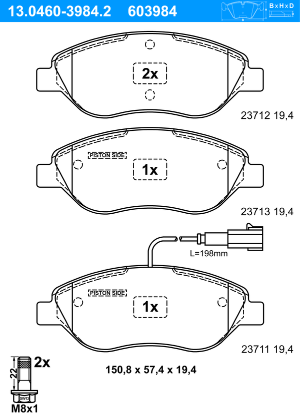 ATE Bremseklodser 13046039842 for FIAT