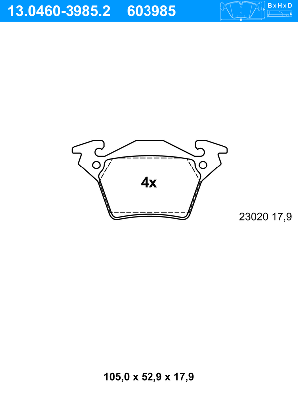 ATE Bremseklodser 13046039852 for MERCEDES-BENZ