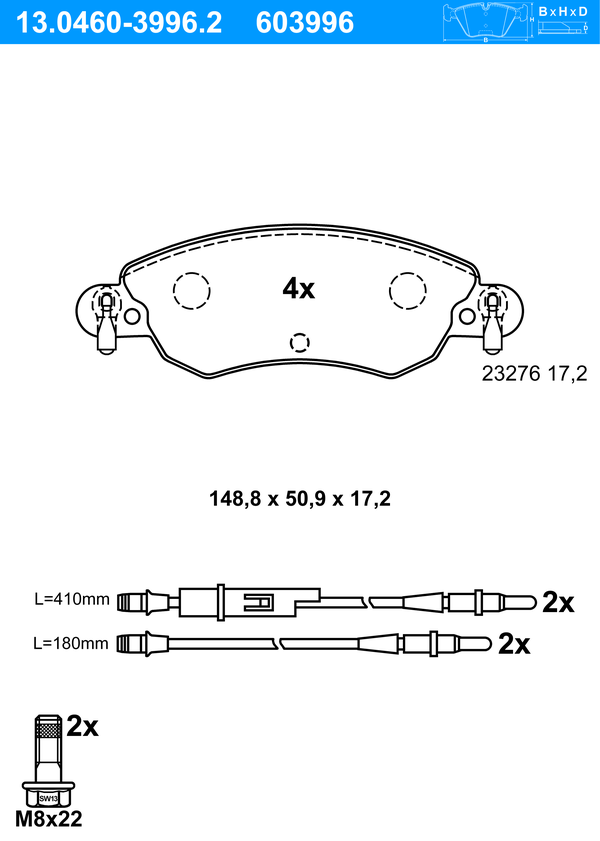 ATE Bremseklodser 13046039962 for CITROËN