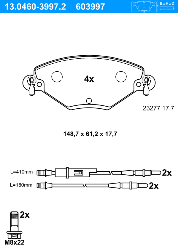 ATE Bremseklodser 13046039972 for CITROËN