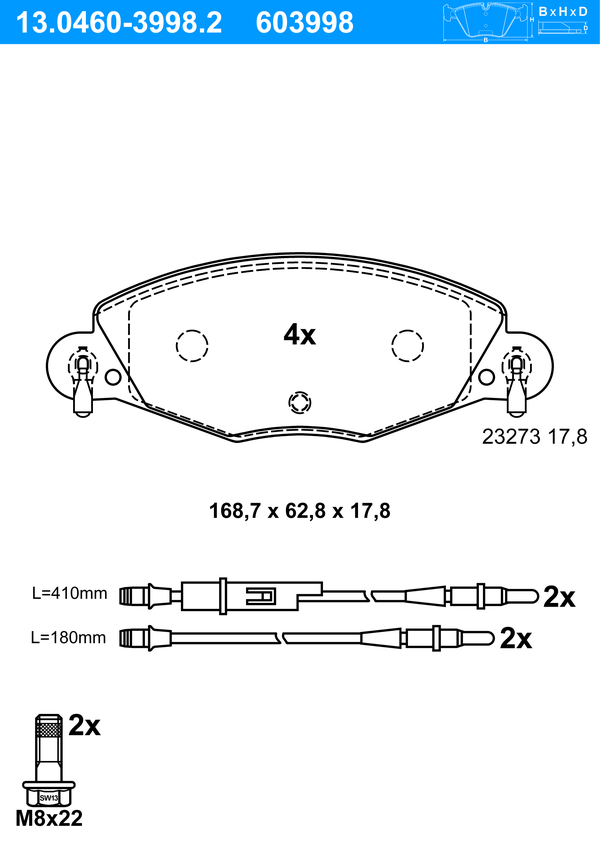 ATE Bremseklodser 13046039982 for CITROËN
