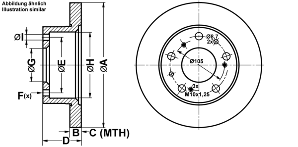 ATE Bremseskive 24011301681 fuld 256mm 13mm for PEUGEOT FIAT CITROËN