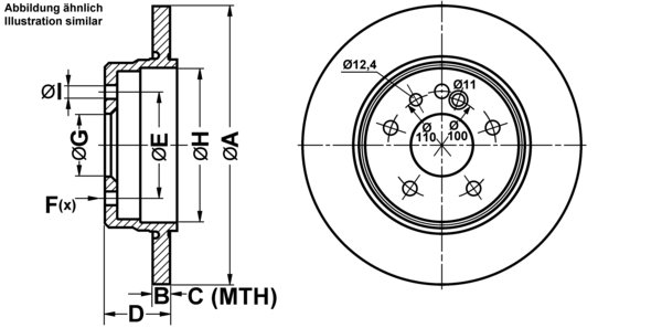ATE Bremseskive 24011201291 fuld 290mm 12mm for MERCEDES-BENZ