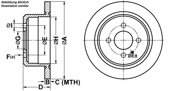 ATE Bremseskive 24011002631 fuld 258mm 10mm for BMW