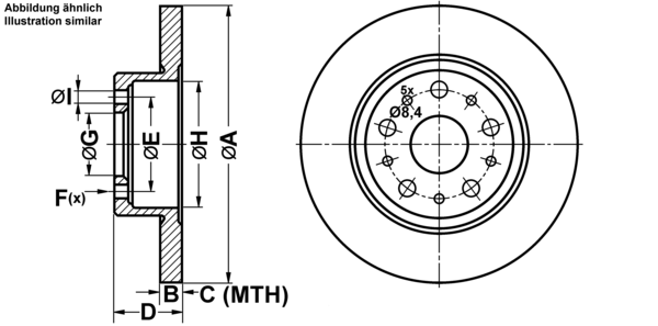 ATE Bremseskive 24011002901 fuld 276mm 10mm for FIAT