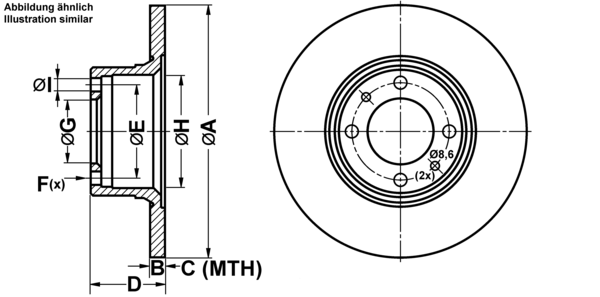 ATE Bremseskive 24011101151 fuld 252mm 10mm for LADA