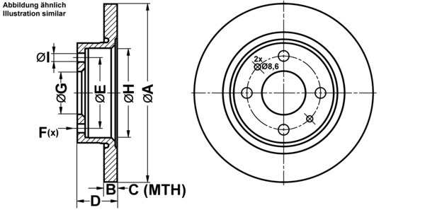 ATE Bremseskive 24011101491 fuld 240mm 11mm for FIAT
