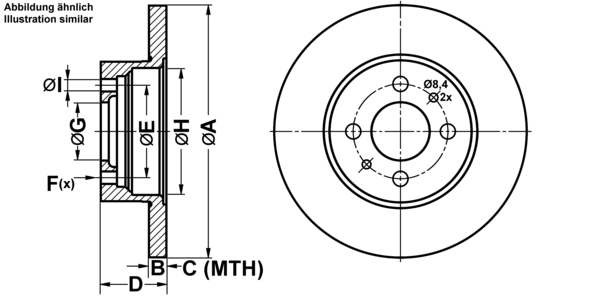 ATE Bremseskive 24.0112-0112.1 fuld 257mm 12mm for FIAT