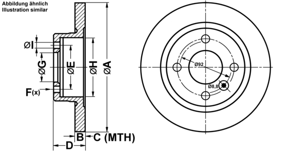 ATE Bremseskive 24.0109-0125.1 fuld 228mm 9mm for VOLVO