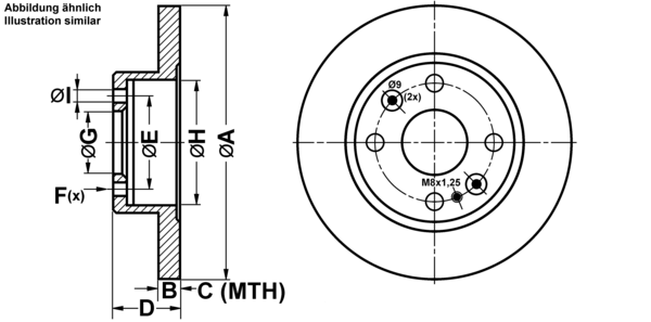 ATE Bremseskive 24010901271 fuld 231mm 9mm for MAZDA