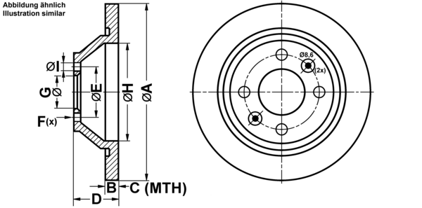 ATE Bremseskive 24010901301 fuld 258mm 9mm for SAAB