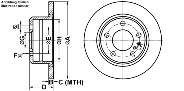 ATE Bremseskive 24011001471 fuld 280mm 10mm for BMW