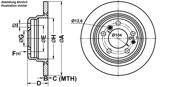 ATE Bremseskive 24011001761 fuld 284mm 10mm for BMW
