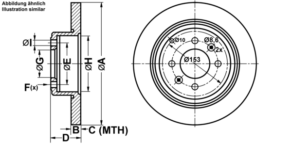 ATE Bremseskive 24011002301 fuld 290mm 10mm for PEUGEOT