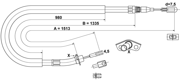 ATE Håndbremsekabel 24372704382 for MERCEDES-BENZ VAG