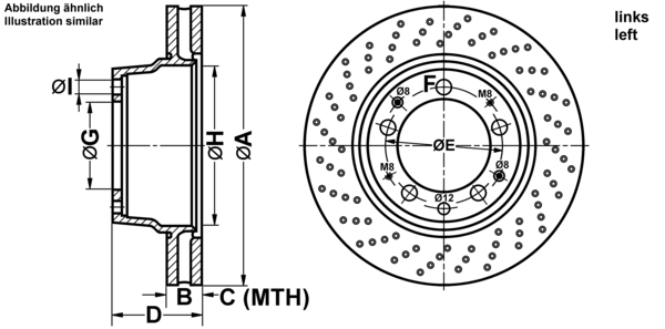 ATE Bremseskive 24.0128-0171.1 perforeret/ventileret 309mm 28mm for PORSCHE