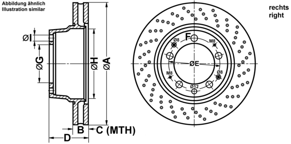ATE Bremseskive 24.0128-0172.1 perforeret 309mm 28mm for PORSCHE