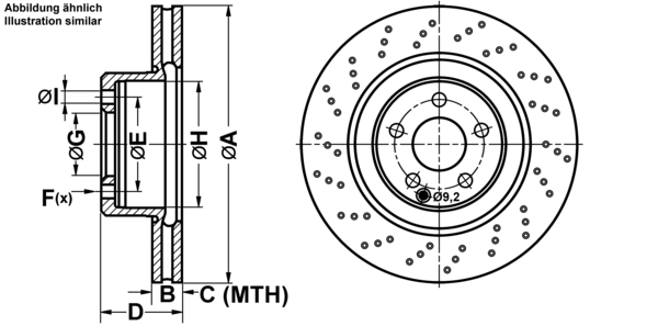 ATE Bremseskive 24013201251 perforeret 345mm 32mm for MERCEDES-BENZ