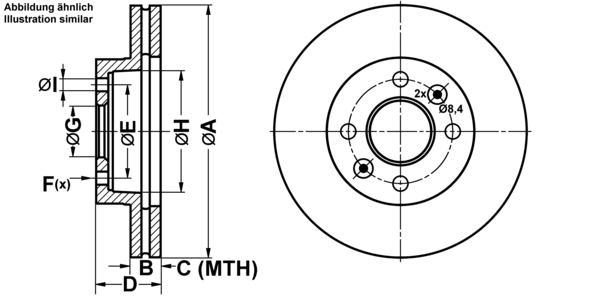 ATE Bremsesæt, skivebremser ijf1417zz6 foraksel ventileret 238mm 20mm for CITROËN RENAULT NISSAN