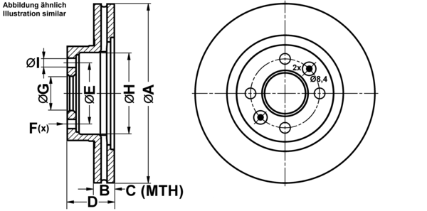 ATE Bremseskive 24012001261 ventileret 259mm 20mm for RENAULT