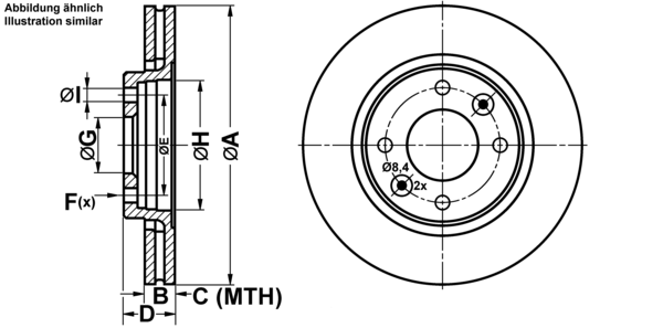 ATE Bremseskive 24.0120-0135.1 ventileret 244mm 20mm for RENAULT