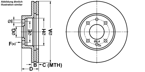 ATE Bremseskive 24.0120-0143.1 ventileret 240mm 20mm for FIAT