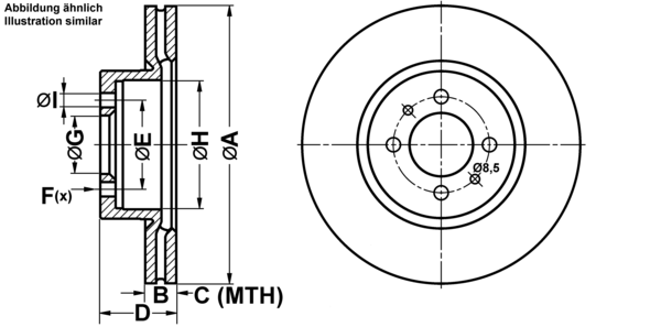 ATE Bremseskive 24.0122-0130.1 ventileret 257mm 22mm for FIAT
