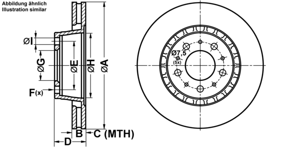 ATE Bremseskive 24012201371 ventileret 287mm 22mm for VOLVO