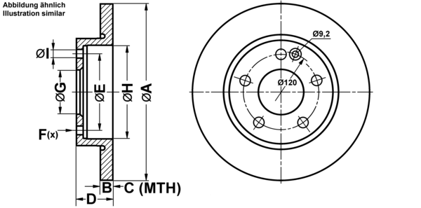 ATE Bremseskive 24031201441 fuld 260mm 12mm for MERCEDES-BENZ