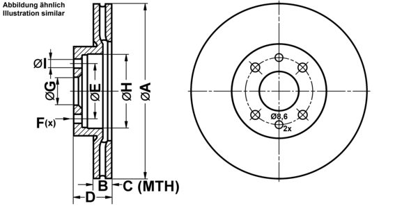 ATE Bremseskive 24032001421 ventileret 258mm 20mm for FIAT