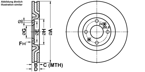 ATE Bremseskive 24012801431 ventileret 305mm 28mm for PEUGEOT