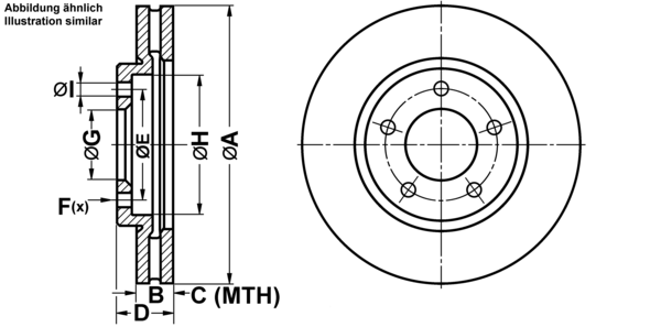ATE Bremseskive 24012801481 ventileret 281mm 28mm for CHRYSLER